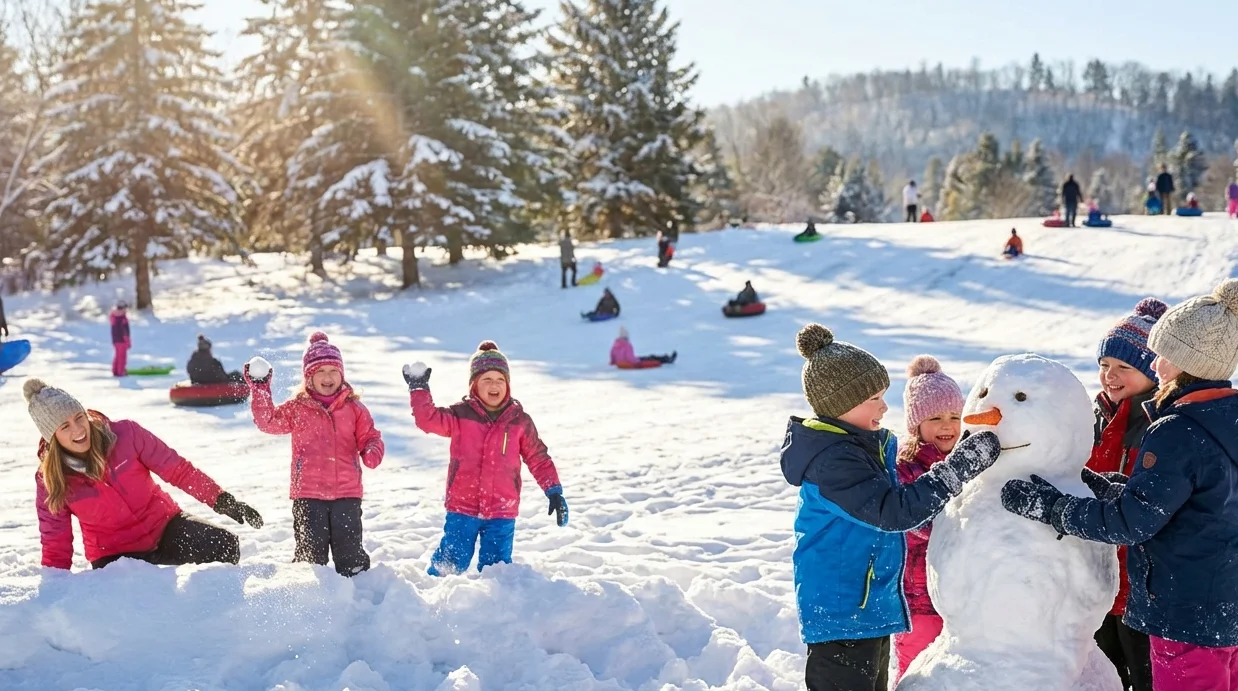winter Sledding, snowball fights and snowman building turn a snowy day into a full‑body workout disguised a