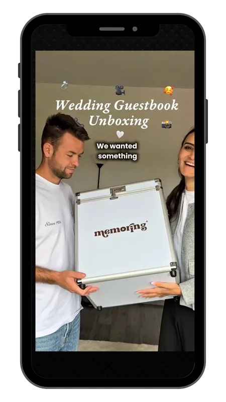 Bridal influencer recommending Memoring video guestbook as a unique wedding idea guests will love Bridal influencer recommending Memoring video guestbook as a unique wedding idea guests will love